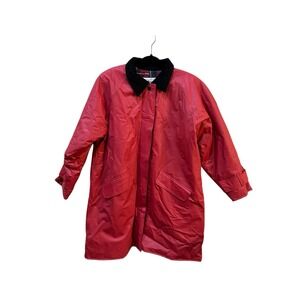 Vintage 90's Talbots Size XL Red Vinyl Chore Barn Coat Jacket‎ Blanket Lined
